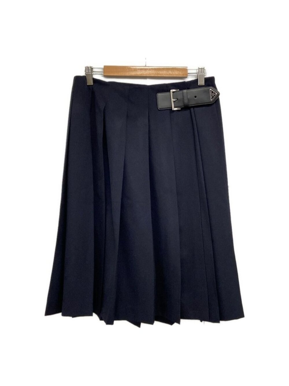 Prada Skirt M Dark Navy Knee-Length Pleats Wool